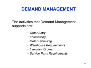 DEMAND MANAGEMENT <ul><li>The activities that Demand Management supports are: </li></ul><ul><ul><ul><ul><ul><li>Order Entr...
