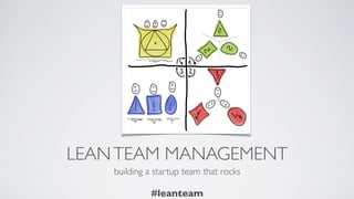 LEAN TEAM MANAGEMENT
    building a startup team that rocks

             #leanteam
 