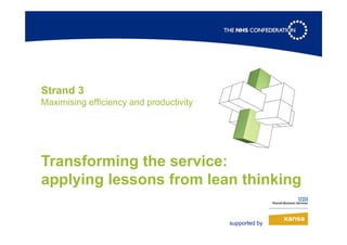 Strand 3
Maximising efficiency and productivity
Transforming the service:
applying lessons from lean thinking
supported by
 