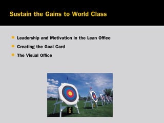 



Leadership and Motivation in the Lean Office
Creating the Goal Card
The Visual Office

 