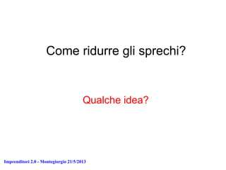 Imprenditori 2.0 - Montegiorgio 21/5/2013
Come ridurre gli sprechi?
Qualche idea?
 