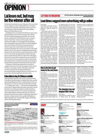 22 Media 13 November 2008




OPINION 1
Lai loses out, but may                                                                      LETTERS TO THE EDITOR                                 23/F The Centrium, 60 Wyndham Street, Central, Hong Kong
                                                                                                                                                                                      letters@media.asia



be the winner after all                                                                    Lean times suggest more advertising will go online
It is hard to keep Jimmy Lai out of the press.No sooner had                                Dear editor,                              are: 2009 is going to be an excep-       imbalance will be re-addressed to
his Next Magazine taken tabloid titillation to its logical                                 I would like to add to the recent ar-     tionally difficult time for advertis-    the detriment of TV and print ad-
                                                                                           ticle ‘Lean times call for creative       ing revenues; this is not going to be    vertising.
conclusion by featuring a copulating couple on its cover,
                                                                                           thinking at agencies’ (Media, 16          a bounce-back recovery but a long          In Asia, premium and blind ad
reports began to filter through that Lai was mulling a                                     October.                                  recovery (my reading is that we are      networks are still in their infancy.
liaison of a rather different sort.                                                          Asia follows (and often lags be-        in for a lean two to five years);con-    There are no companies, such as
                                                                                           hind) North American and Euro-            serve cash now and extend the run-       Advertising.com, Gorilla Nation,
  In bidding for the venerable China Times Group,Lai was
                                                                                           pean markets, and this financial          way before it is too late;and finally,   Tribal Fusion, Revenue Science,
perhaps hoping to drive the final nail into the coffin of                                  crisis has only just reached Asian        cash is king.                            Unanimis and ValueClick sourcing
Taiwan’s largest newspaper group.After all,it was the                                      shores.At Oriented Media, we op-            So what does this mean for the         ads from across Asia.The Asian ad
                                                                                           erate a publisher network with a          Asian online market? The reces-          network market is still very frag-
launch of Apple Daily in 2003 that has done so much to
                                                                                           footprint that is 60 per cent Ameri-      sion will force marketers and their      mented.There are few affiliate net-
hasten China Times’ decline from being the island’s                                        can and 20 per cent European.             agencies to do things differently        works either. In the same way that
dominant broadsheet to a newspaper haemorrhaging                                           Even accounting for seasonal vari-        and to take different approaches.        the quantitative search specialists
advertising dollars and readers.That Lai’s bid was pipped                                  ations, we have seen online CPM           Unlike the cost-cutting exercises        (those using quantitative algo-
                                                                                           rates in these markets recently           currently being carried out, this is     rithms) are now moving into and
at the eleventh hour by Tsai Eng-meng,chairman of
                                                                                           drop to 60 per cent of last year’s fig-   not going to happen overnight.           investing in Asia,this recession will
China’s largest rice-cracker maker,has raised some                                         ures. Interestingly, the underlying         The internet is not going to stop      open up online advertising oppor-
eyebrows,mainly because Tsai is a newcomer to the media                                    CPM rates remain stable, but fill         growing as recession hits us and as      tunities for a host of existing US/
                                                                                           rates have dropped from 80 per            corporations reduce headcount to         European and Asia-Pacific ad net-
industry.For Lai,the outcome is disappointing but hardly
                                                                                           cent to 20 per cent.                      survive. Online advertising in the       works and affiliate groups capital-
disastrous.Not only will Tsai’s media inexperience work in                                   Over the past few weeks, a num-         mature markets of the Northern           ising on the Asian online upswing.
Lai’s favour,but it is thought that the snack food mogul                                   ber of US blogs have covered how          Hemisphere typically accounts for        As your article states, media
                                                                                           Ron Conway, Sequoia Capital and           20 to 25 per cent of total ad budgets.   agency clients will be forced to “re-
paid a considerable premium for China Times.The paper
                                                                                           Benchmark Capital — three key             Here in Asia, online advertising is      evaluate how they’re spending
also tried to ensure that it remained in its current form for                              Silicon Valley venture capitalists        typically under five per cent of the     their budgets and to reconsider
the next 10 years.Given its urgent need for restructuring,                                 — have prepped the entrepreneurs          overall budget. Given that ROI is        whether they should be doing
                                                                                           they have invested in on how to           likely to be the short-term focus of     things differently”.
this condition may yet hand Lai a handsome advantage as
                                                                                                                                                                              Peter Burton,operations director,
                                                                                           survive a major recession. This is        advertisers, and given the greater
he plots further growth for his Taiwan media operations.                                                                                                                      Oriented Media
                                                                                           compelling reading.The highlights         measurability of the internet, this
  Ultimately,it is likely that political forces may have
conspired to prevent Lai from wresting too much control
                                                                                           Now is the time to get                    taken on a whole new meaning and         (Media, 30 October). At DDB,
of Taiwan’s newspaper market.His ability to turn this
                                                                                                                                     is no longer limited to gossip around    we’re not in denial about the storm
outsider status into an advantage should not be
                                                                                           ready for the next boom                   the water-cooler. When customers         clouds on the horizon, however we
discounted.Despite losing the battle for China Times,Lai                                                                             buzz online, the world is listening.     believe that, no matter the prevail-
                                                                                           Dear editor,                              Through social media, consumers          ing environment, talented people
may yet have the last laugh when the dust settles.
                                                                                           I’m hearing more and more about           are becoming increasingly powerful       remain just that.We’re unwavering
                                                                                           how bad the economy will be next          in determining the future of brands.     in our belief that talent is the ulti-
Education is key to Chinese mobile                                                         year and how severely businesses          Capitalise on the digital opinion        mate resource of any creative en-
                                                                                           will be affected.                         leaders, and place the marketing         terprise.
Announcing his agency’s joint venture with iconmobile,
                                                                                             People are inviting a depression        function in their hands. Through           DDB is resolute in its commit-
Chris Reitermann,president of OgilvyOne China,said the                                     into their lives without thinking of      their word-of-mouth and brand rec-       ment to the identification, recruit-
only thing holding back China’s mobile industry has been                                   how easily it can be avoided.After        ommendations, they may become            ment and nurturing of talent and,
                                                                                           every economic downturn, there            your best, most affordable market-       during challenging times,probably
the absence of “someone who knows what they’re doing”.
                                                                                           will be a significant upturn.Under-       ing manager.                             more so. We always have and al-
  It’s a telling observation — not least because OgilvyOne,                                                                          Peter Steyn,MD,Aha! Research
                                                                                           standing customers now is critical                                                 ways will continue to invest in nur-
as the region’s biggest digital specialist,must share some of                              to best serve them in the boom                                                     turing our people and hiring the
                                                                                                                                     The downturn has not
                                                                                           times. While I understand budgets                                                  best in the industry.
the blame.Given the user numbers,mobile should be a
                                                                                           are being cut, collecting consumer                                                   So,if you’re feeling a little left out
major ad medium in China.Yet it remains a fragmented
                                                                                                                                     stopped DDB’s hiring
                                                                                           data in the digital age is extremely                                               in the cold at your current agency,
and complex industry dominated by operators that are                                       cost-efficient.                                                                    consider joining one that believes
half-hearted about the medium’s marketing potential and                                      Traditional and digital marketers       Dear editor,                             in its core product:people.
                                                                                                                                                                              Craig Lonnee,regional talent MD,
                                                                                           should recognise the importance of        I read with interest WPP’s decision
by firms seeking to make money quickly through mass
                                                                                                                                                                              DDB Asia-Pacific
                                                                                           digital word-of-mouth, which has          to ‘Batten down the hatches’
SMS campaigns.One of iconmobile’s biggest challenges
will be educating the market.                                                              Opinions expressed are not those of the publisher.Letters may be edited for content and clarity before publication


                                                                                                                                     ad:tech
Media, 23 F The Centrium, 60 Wyndham Street, Central, Hong Kong

                                                                                            DIARY
35A Kreta Ayer Road, Singapore 089000                                                                                                Date 25 to 26 November
Email: firstname.lastname@media.asia
                                                                                                                                     Venue Shanghai Convention Centre
Website: Media.asia
                                                                                                                                     Website ad-tech.com
Editor-in-chief Atifa Hargrave-Silk (+852 3175 1933) Managing editor David Tiltman
                                                                                                                                     Contact Julia Kwan; +65 6513 0600;
(1931) Deputy editor Arun Sudhaman (1983) Features editor Michael O’Neill (1986)
                                                                                                                                                                              Agency of the Year Awards
                                                                                                                                     julia@ad-tech.com
News editor Tracey Furniss (1984) Senior reporter Asiya Bakht (+65 6579 0536)
Reporters Benjamin Li (1938), David Blecken (1941), Kenny Lim (+65 6579 0535),                                                                                                Date 10 December
Anita Davis (+65 6579 0534) Editorial assistant Jane Leung (1965) Sub-editor Karen
                                                                                                                                                                              Venue St Regis, Singapore
Jackman (1940) Advertisement director Stuart Adamson (1921) Advertisement manager
                                                                                                                                                                              Website www.aoyawards.com
Nicola Clarke (1988) Greater China account director Joanne To (1987) Regional sales
manager (Singapore) John Kovacevic (+65 6579 0532) Sales and marketing co-ordinator        Asia-Pacific PR Awards 2008               Digital Media Awards                     Contact vic.ho@haymarketasia.com
Hanielyin Wong (1920) Group art director Noel De Guzman Senior designers Jenny
                                                                                           Date 20 November                          Date 25 November
Owen, Louise Liu, Nicky Lui Production supervisors Doris Ng, Eve Ng Group circula-
tion/subscription manager Jessie Ho-Avery Circulation manager David Wu Director of         Venue Conrad Hotel,                       Venue Grand Hyatt                        Leaders in Brand Loyalty Congress
events Sarah Moore Online publisher Etienne Maccario Design director Wayne Ford
                                                                                                                                                                              Date 23 to 25 February 2009
                                                                                           Hong Kong                                 Shanghai
Editorial director Dominic Mills Managing directorTim Waldron
                                                                                           Website www.prawardsasia.com              Website digitalmediaawardsasia.com       Venue TBA, Singapore
SUBSCRIBE to get your personal copy by contacting +852 3175 1916 or +852 2122 5243 or      Contact Iris Mui; +852 3175 1912;         Contact Vic Ho; +65 6579 0538;           Website www.iqpc.sg/asia.html
email: subs@media.com.hk. 1-year subscription prices: Hong Kong and Macau –
                                                                                                                                                                              Contact Jamie Goh; +65 6722 9388
                                                                                           iris.mui@haymarketasia.com                vic.ho@haymarketasia.com
HK$1,305, Asia-Pacific Region excluding Japan – USD192, Rest of the World and
Japan – USD226.
                                                                                           GreenWorks                                Digital Media – A Masterclass            Creative Marketing Strategies
Media (incorporating Media China, PRWeek Asia-Pacific) is published fortnightly (25
                                                                                           Date 20 November                          Date 10 December                         Date 25 to 26 February 2009
issues per year).No part of this publication may be reproduced without the prior written
                                                                                           Venue Conrad Hotel, Hong Kong             Venue St Regis, Singapore                Venue TBA,Tokyo
permission of the publishers. © Haymarket Media Limited all rights reserved.
ISSN1562-1138.Print Elite Printing Co.,Ltd.
                                                                                           Website www.thegreenworks.asia            Website digitalmediamasterclass.asia     Website marcusevans.com
                                                                                           Contact Sam Strauss; +65 6579 0543        Contact Sam Strauss; +65 6579 0543       Contact Esther Wong; +603 2723
                                                                                           sam.strauss@haymarketasia.com             sam.strauss@haymarketasia.com            6736; estherw@marcusevanskl.com
 