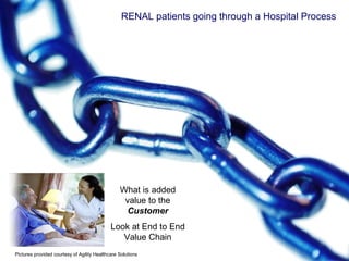 RENAL patients going through a Hospital Process Pictures provided courtesy of Agility Healthcare Solutions What is added value to the  Customer Look at End to End Value Chain 