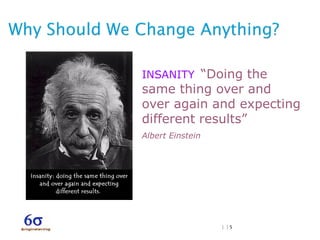 | | 5
INSANITY “Doing the
same thing over and
over again and expecting
different results”
Albert Einstein
 