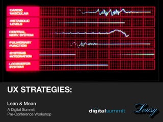 LousyA Digital Summit  
Pre-Conference Workshop
UX STRATEGIES:
Lean & Mean
 