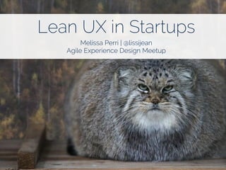 Lean UX in Startups
Melissa Perri | @lissijean
Agile Experience Design Meetup
 