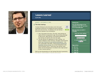 LEAN UX INTENSIVE, DESIGNER EDITION 01/2011   JANICE@LUXR.CO   TIM@COOPER.COM
 