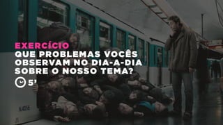 EXERCÍCIO
QUE PROBLEMAS VOCÊS
OBSERVAM NO DIA-A-DIA
SOBRE O NOSSO TEMA?
5’
 