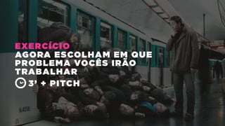 EXERCÍCIO
AGORA ESCOLHAM EM QUE
PROBLEMA VOCÊS IRÃO
TRABALHAR
3’ + PITCH
 
