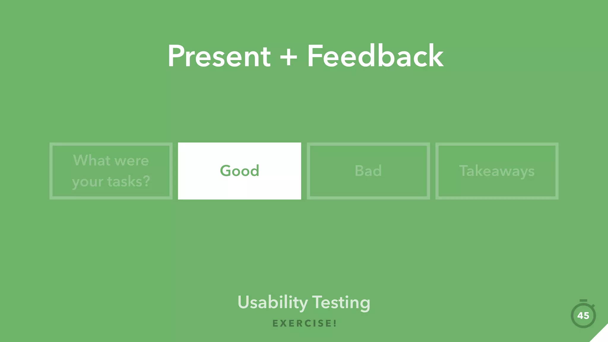 E X E R C I S E !
45
Let’s try:
Usability Testing
 