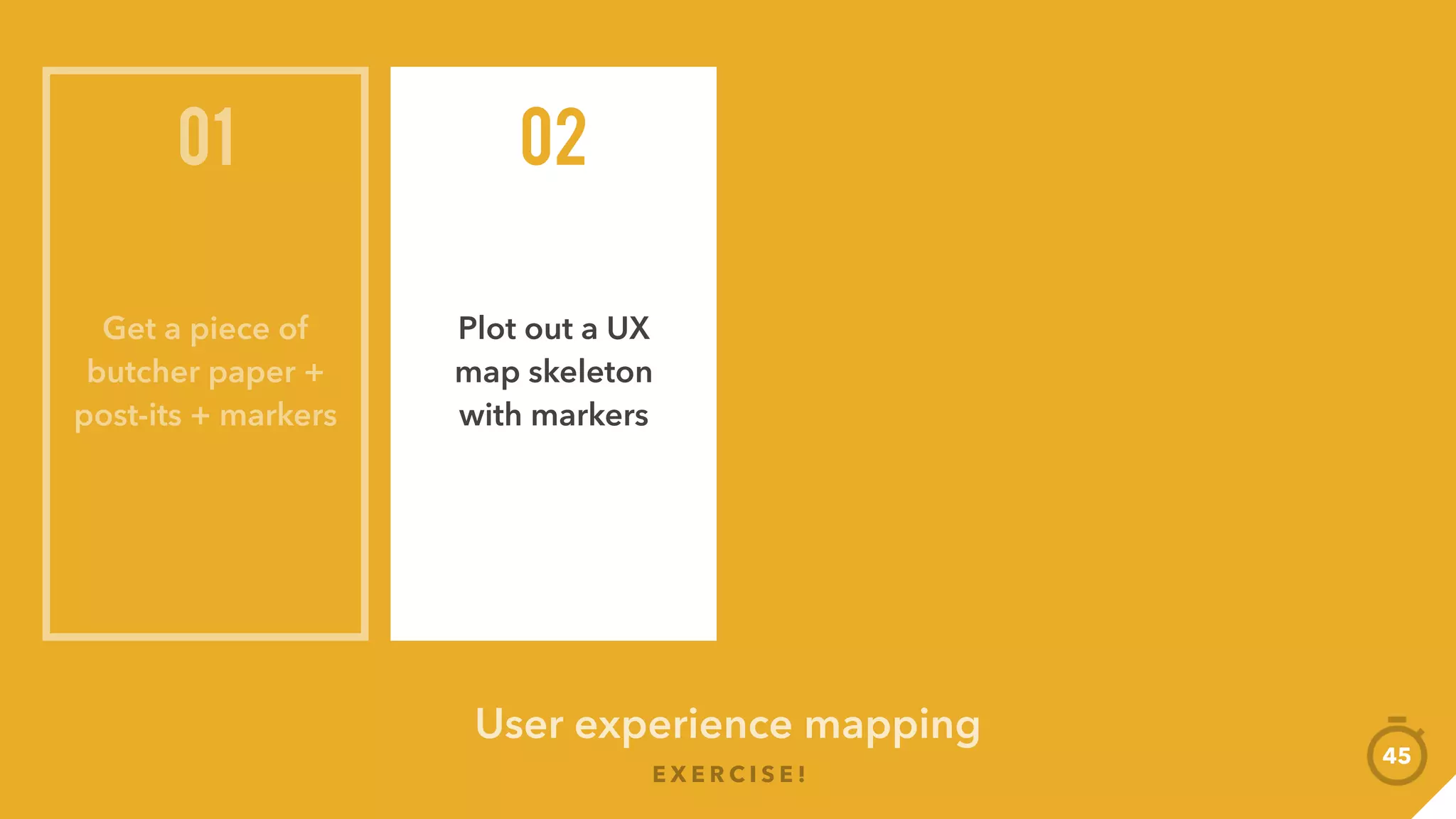 User experience mapping
E X E R C I S E !
45
 