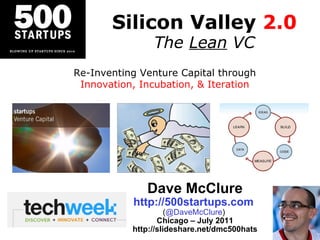 Silicon Valley  2.0 The  Lean  VC Dave McClure http://500startups.com   ( @DaveMcClure )  Chicago – July 2011 http://slideshare.net/dmc500hats Re-Inventing Venture Capital through Innovation, Incubation, & Iteration 