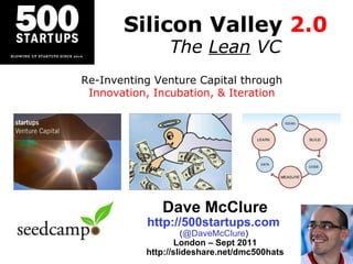 Silicon Valley  2.0 The  Lean  VC Dave McClure http://500startups.com   ( @DaveMcClure )  London – Sept 2011 http://slideshare.net/dmc500hats Re-Inventing Venture Capital through Innovation, Incubation, & Iteration 
