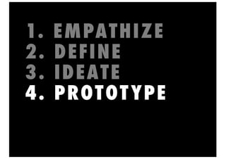 1. EMPATHIZE
2. DEFINE
3. IDEATE
4. PROTOTYPE
5. TEST
 
