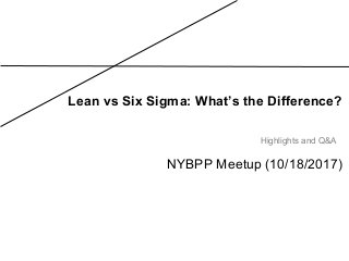 Lean vs Six Sigma: What’s the Difference?
NYBPP Meetup (10/18/2017)
Highlights and Q&A
 