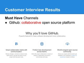 Customer Interview Results
Must Have Channels
● Github: collaborative open source platform
 