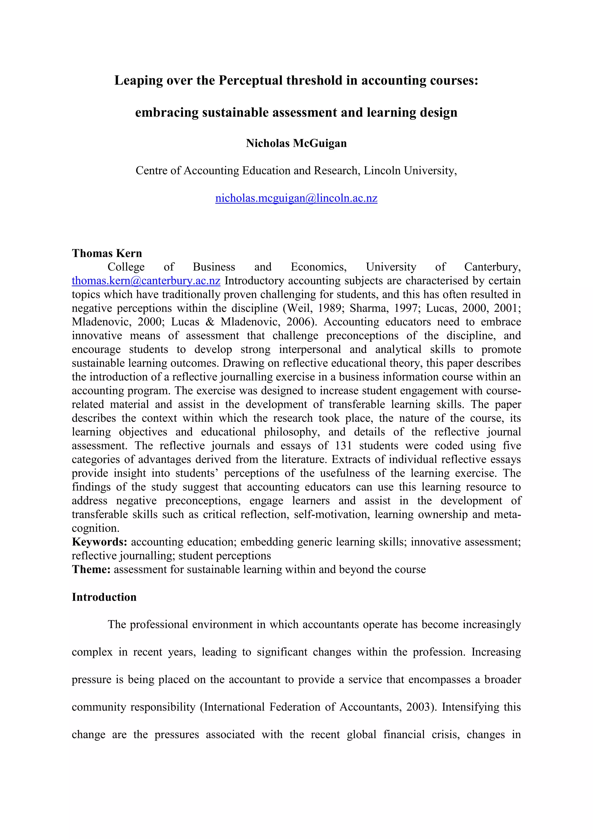 Leaping over the perceptual threshold in accounting courses | PDF