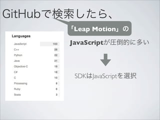 GitHubで検索したら、
JavaScriptが圧倒的に多い
SDKはJavaScriptを選択
「Leap Motion」の
 
