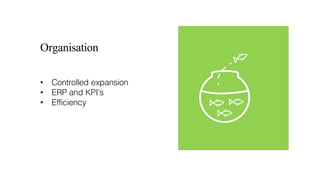 Organisation
• Controlled expansion
• ERP and KPI’s
• Efficiency
 