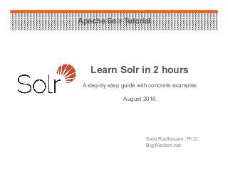 Learn Solr in 2 hours
A step-by-step guide with concrete examples
August 2016
Saïd Radhouani, Ph.D.
BigWisdom.net
Apache Solr Tutorial
 