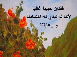 فقدان حبيباً غالياً لأننا لم نبدي له اهتمامنا و رعايتنا