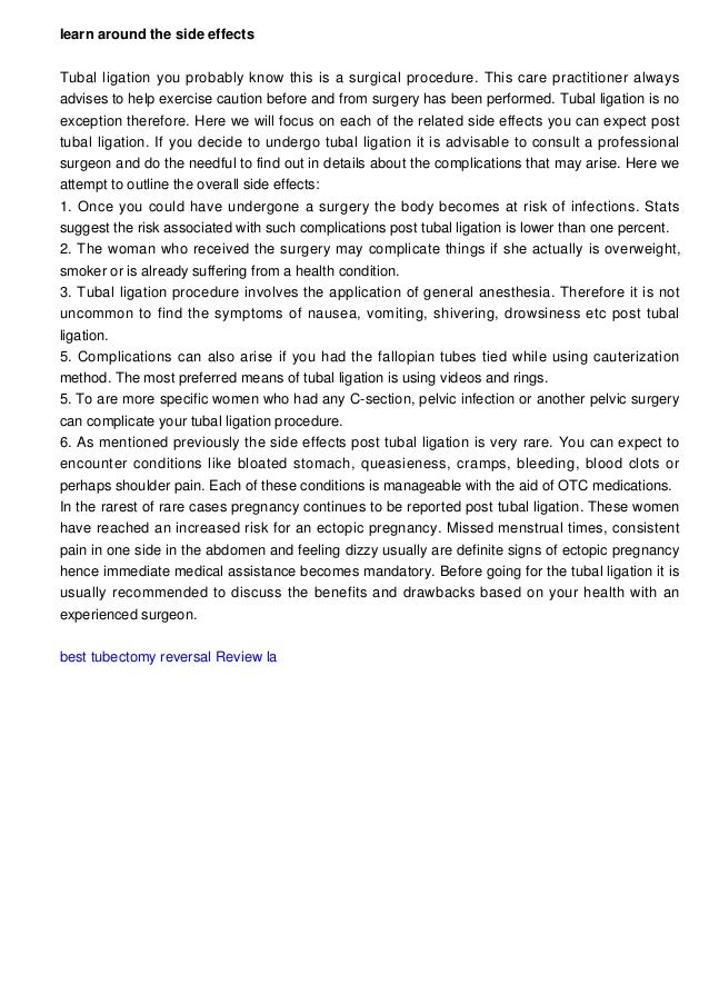 Learn In Regards To The Side Effects Of Tubal Ligation
