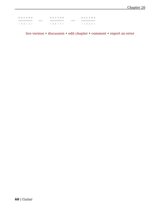 Chapter 20


  E A D G B E         E A D G B E         E A D G B E
  ===========   ==>   ===========   ==>   ===========
  | 3 2 | 1 |         | 2 2 | 1 |         | | 2 2 1 |



       live version • discussion • edit chapter • comment • report an error




60 | Guitar
 
