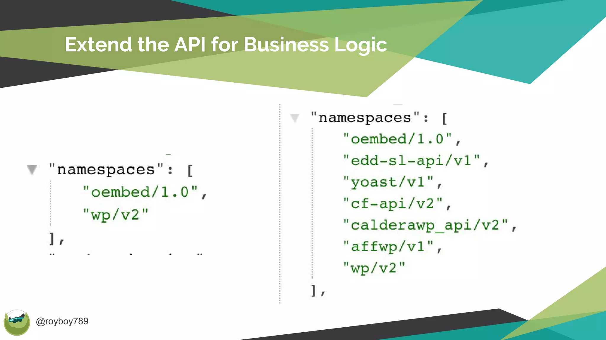 @royboy789
Extend the API for Business Logic
 