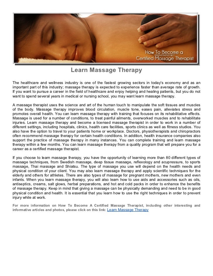 I want to learn massage therapy Clearance