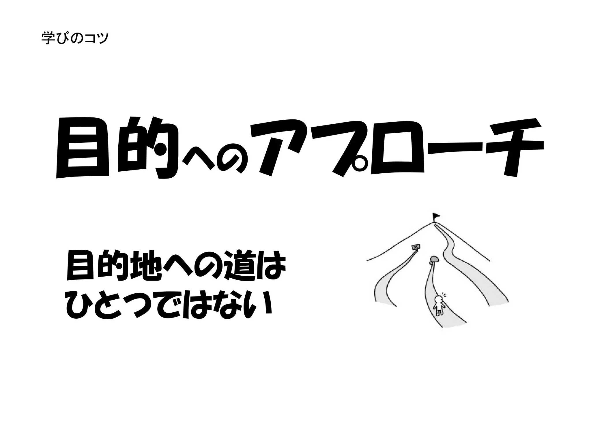 学びのコツ




目的へのアプローチ
 目的地への道は
 ひとつではない
 