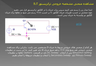 ‫تشاًضیغتْس‬ ‫خشّجی‬ َ‫هؾخق‬ ‫هٌذٌی‬ ٍ‫هؾبُذ‬
BJT
‫دُین‬ ‫هی‬ ‫قشاس‬ ‫تشاًضیغتْس‬ ‫کلکتْس‬ ‫دس‬ ‫سا‬ ‫جشیبى‬ ‫پشاة‬ ‫عپظ‬ ‫کٌین‬ ‫هی‬ ‫سعن‬ ‫سا‬ ‫صیش‬ ‫هذاس‬ ‫اثتذا‬
‫کلکتْس‬ ‫جشیبى‬ ‫تغییشات‬ ‫دغت‬ ‫ثش‬ ‫هٌذٌی‬ ‫چْى‬
Ic
‫دغت‬ ‫ثش‬
Vce
‫جشیبى‬ ‫ثشآى‬ ٍّ‫ػال‬ ّ ‫ؽْد‬ ‫هی‬ ‫سعن‬
‫اعت‬ ‫ثیظ‬ ‫جشیبى‬ َ‫ث‬ َ‫ّاثغت‬ ‫ًیض‬ ‫کلکتْس‬
.
‫جشیبى‬ َ‫ث‬ ‫هشثْط‬ ‫خشّجی‬ ‫ُبی‬ ‫هٌذٌی‬ ‫اص‬ ‫کذام‬ ‫ُش‬
B
ٍ‫هؾبُذ‬ ‫ثشای‬ ‫ثٌبثشایي‬، ‫ثبؽذ‬ ‫هی‬ ‫هؾخقی‬
‫ّلتبژ‬ ‫هٌجغ‬ ‫ُن‬ ‫خشّجی‬ ‫هٌذٌی‬
VCE
‫جشیبى‬ ‫هٌجغ‬ ‫ُن‬ ّ
IB
‫کٌٌذ‬ ‫تغییش‬ ‫ثبیذ‬
.
‫تٌظیوبت‬ ‫دس‬ ‫عجت‬ ‫ایي‬ َ‫ث‬
Simulation Setting
‫اًتخبة‬ ‫اص‬ ‫پظ‬
DC Sweep
‫قغوت‬ ‫دس‬ ‫ثبیذ‬
Options
‫تٌظیوبت‬ ‫ثش‬ ٍّ‫ػال‬
Primary Sweep
‫ثبیذ‬
Secondary Sweep
‫دُین‬ ‫اًجبم‬ ‫سا‬ َ‫هشثْط‬ ‫تٌظیوبت‬ ّ ‫اًتخبة‬ ‫سا‬
.
pr16
 