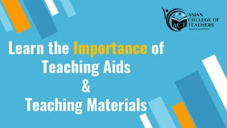 Teaching Learning Aids Notes.pdf Learn the Use of Teaching Aids and Teaching Materials | PDF