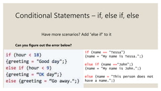 Names For Conditional Statements Learn to Code with JavaScript - Choose Your Own Adventures | PPTX