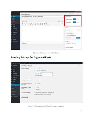 22
Figure 3.2- Publishing a post in WordPress
Reading Settings for Pages and Posts
Figure 3.3-Reading settings of WordPress pages and posts
 
