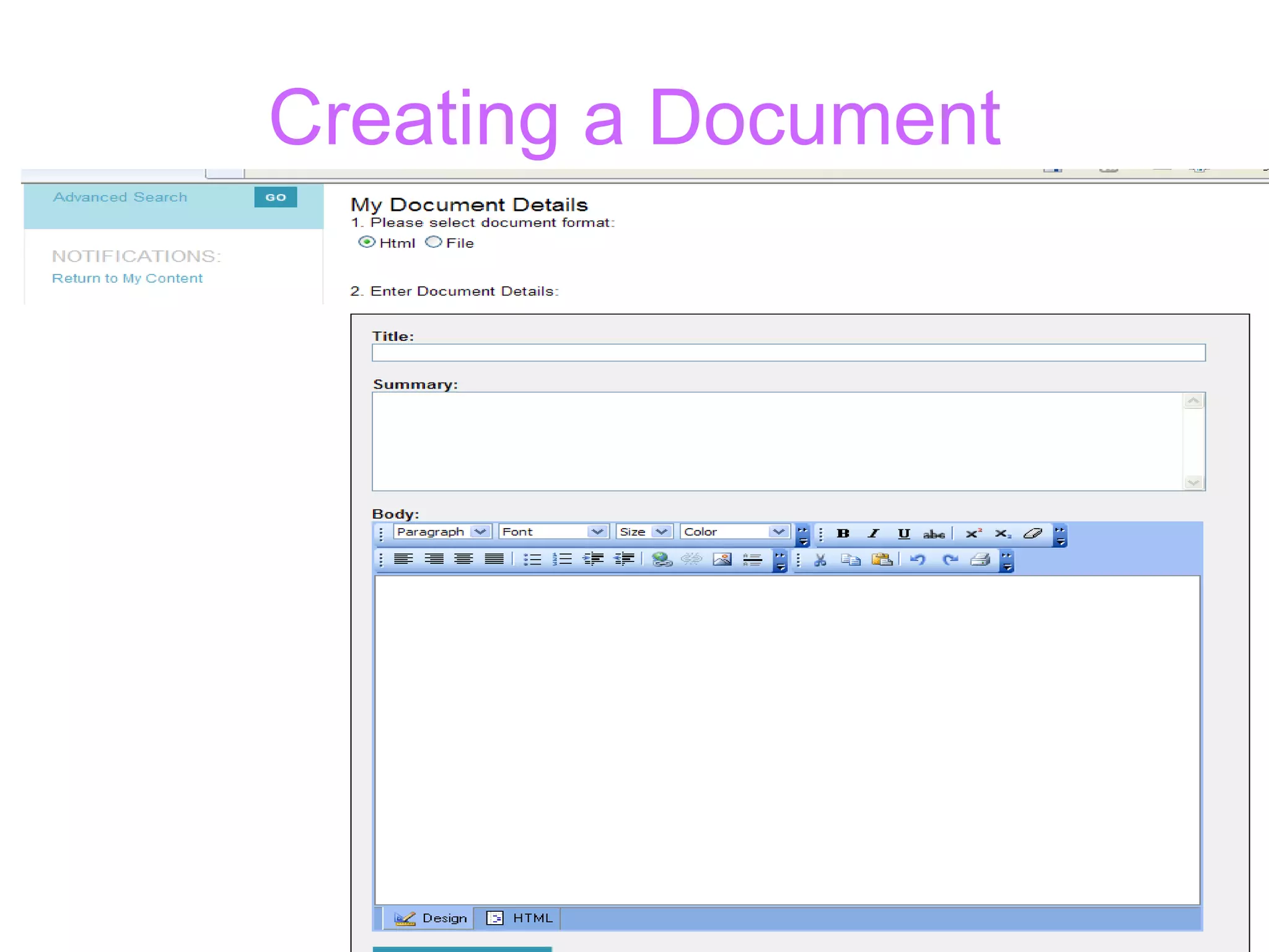 Creating a Document 