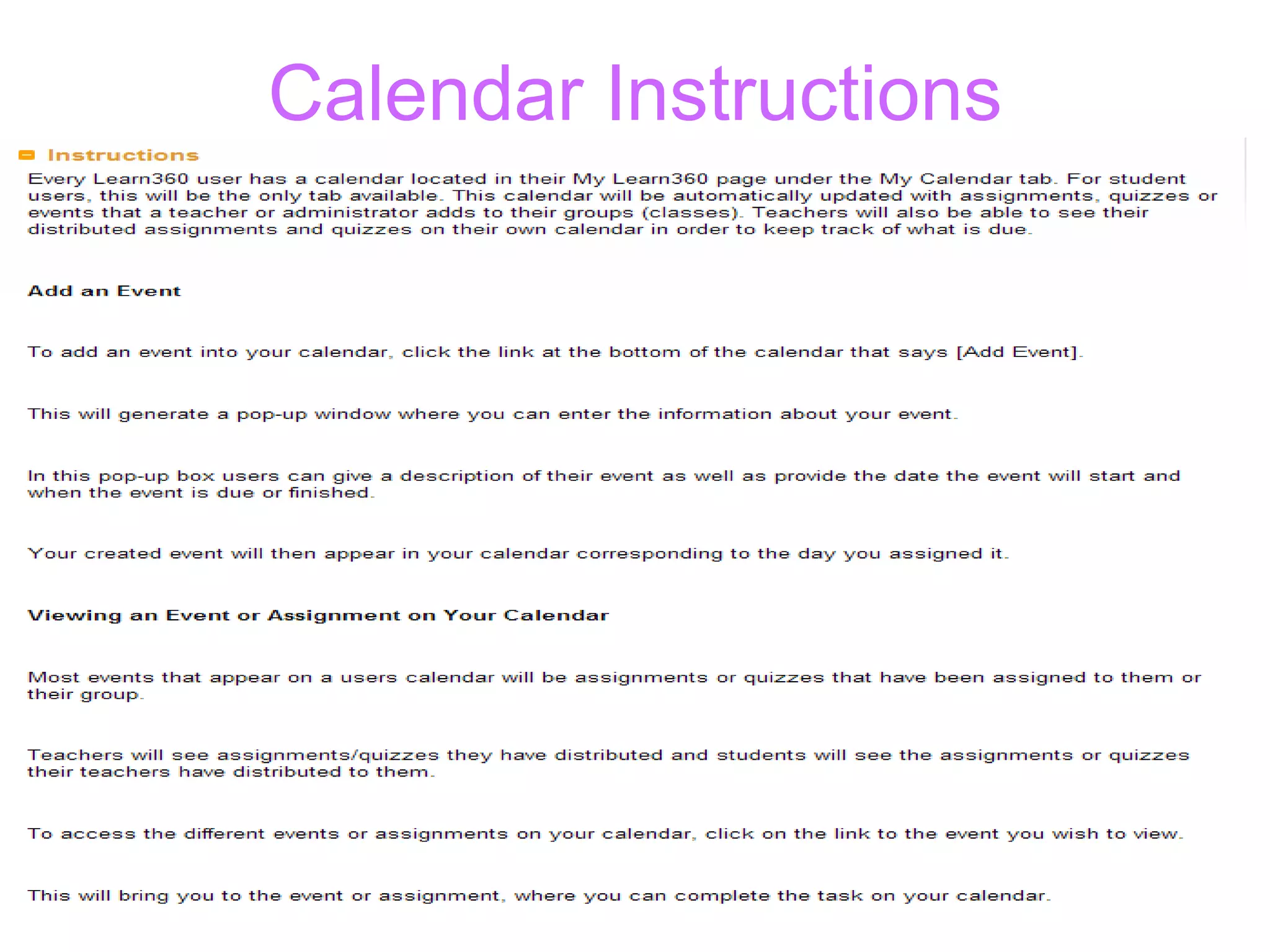 Calendar Instructions 