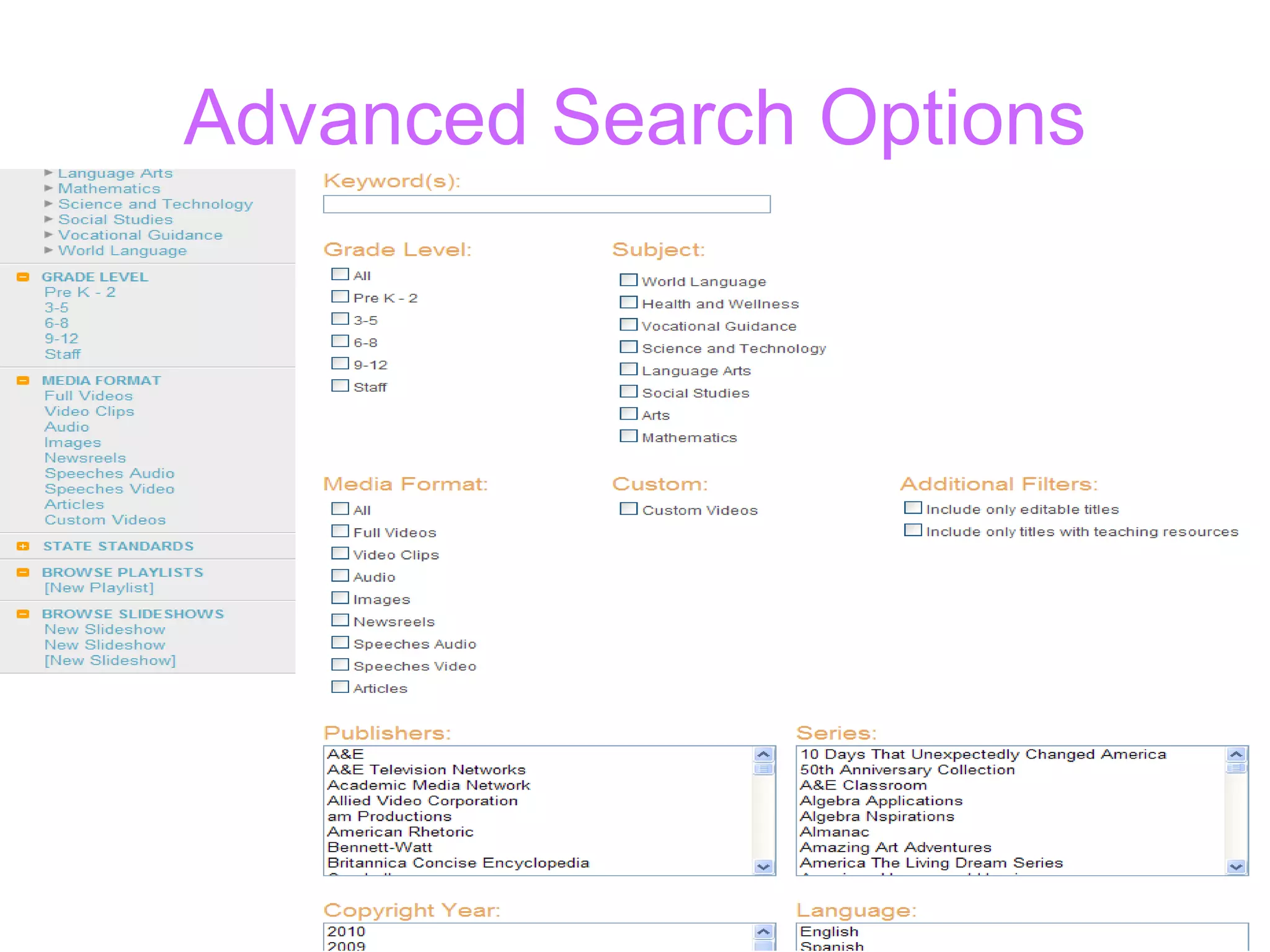Advanced Search Options 