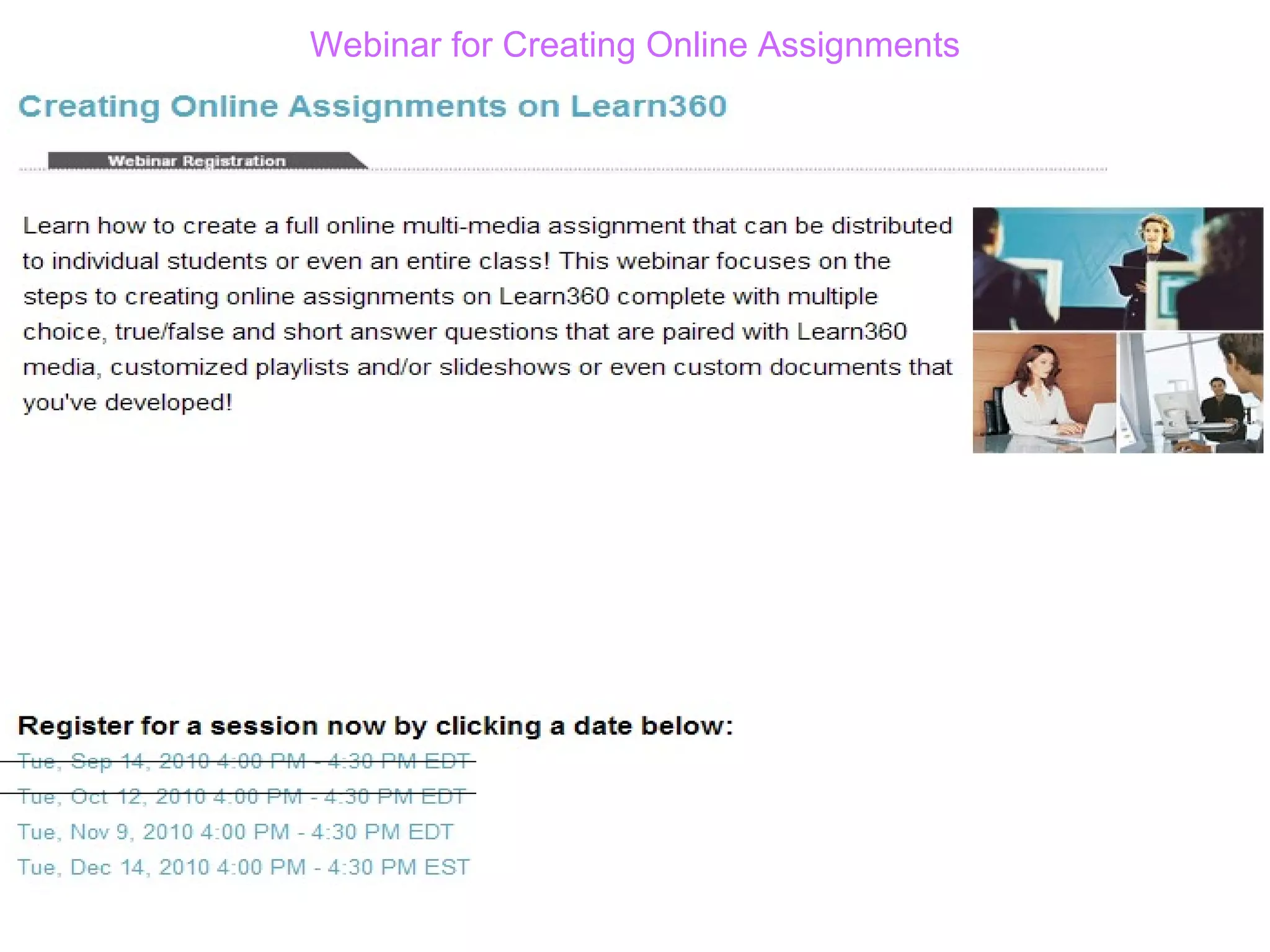 Webinar for Creating Online Assignments 