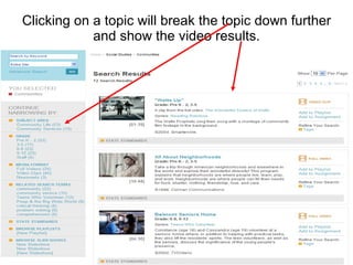 Clicking on a topic will break the topic down further and show the video results. 
