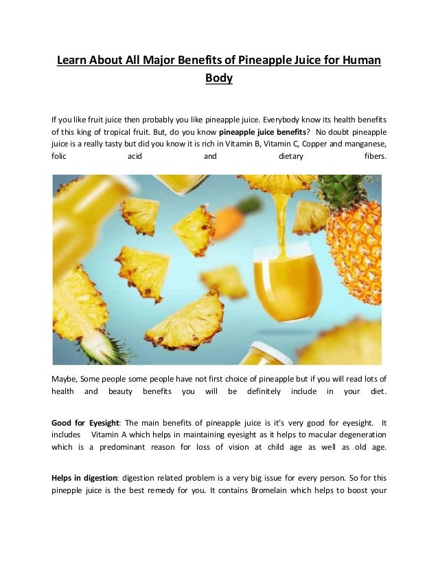 Learn about all major benefits of pineapple juice for human body
