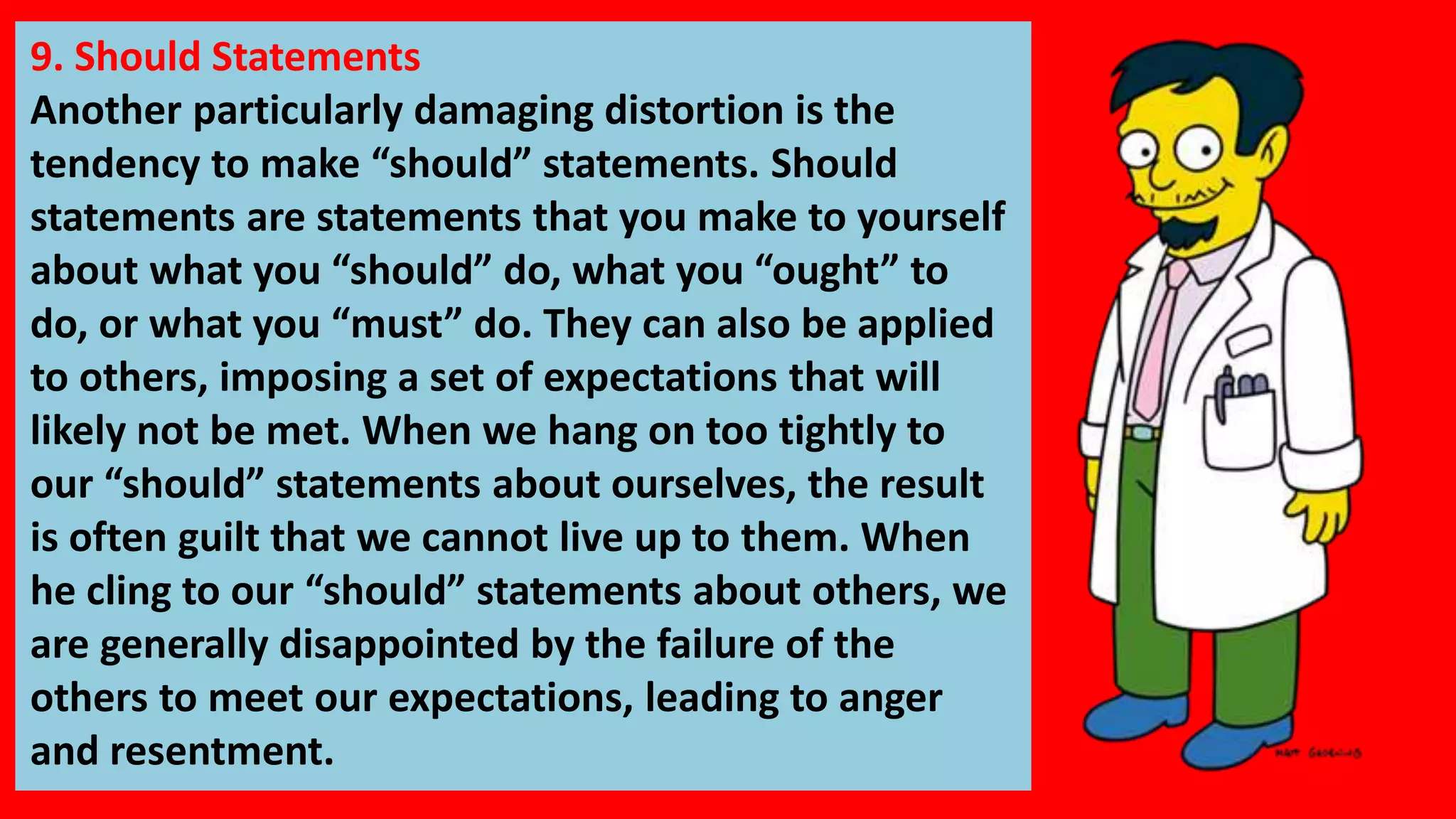 Should Statements Cognitive distortions - Depression and anxiety. | PPTX