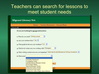 Teachers can search for lessons to meet student needs 