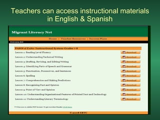 Teachers can access instructional materials in English & Spanish 