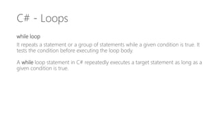 Learn C# Programming - Decision Making & Loops | PPT