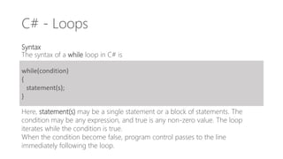Learn C# Programming - Decision Making & Loops | PPT image.