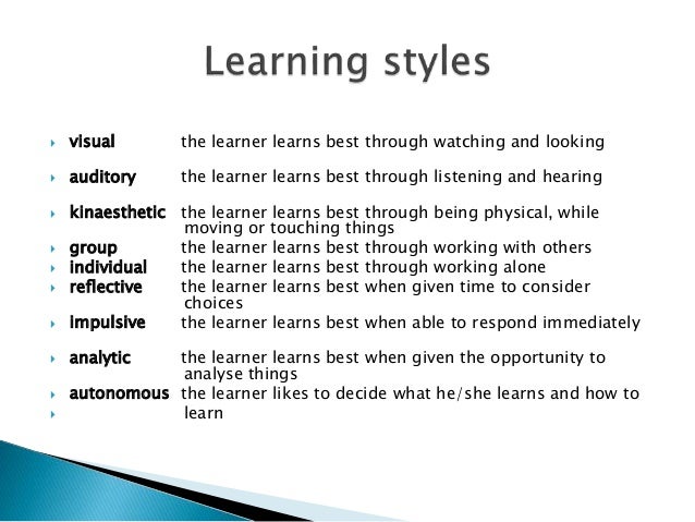 Learner characteristics and needs