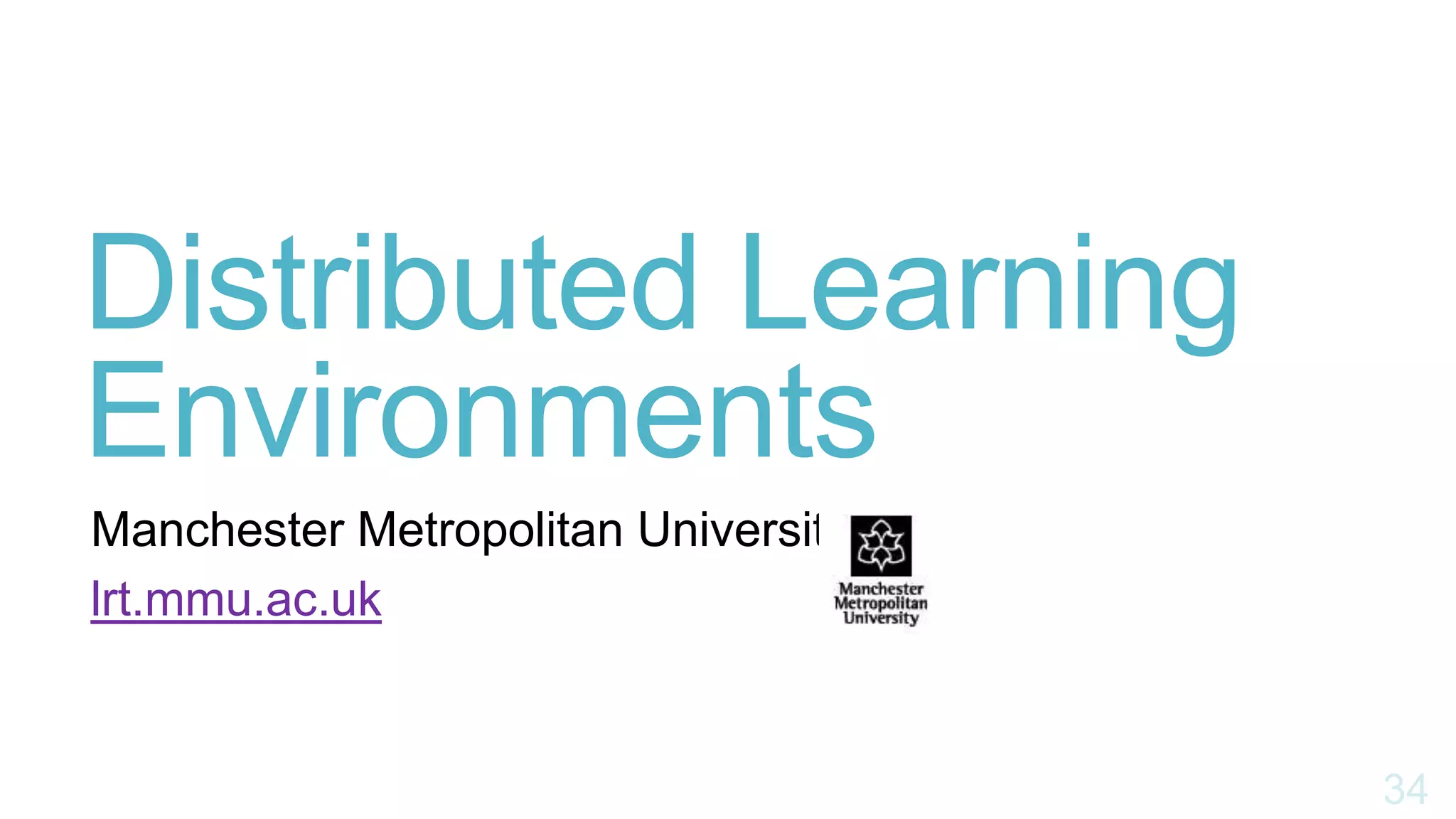 Distributed Learning
Environments
Manchester Metropolitan University
lrt.mmu.ac.uk
 