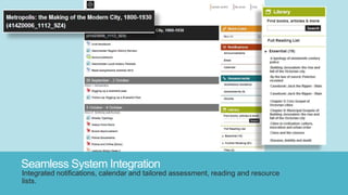 Seamless System Integration
Integrated notifications, calendar and tailored assessment, reading and resource
lists.
 