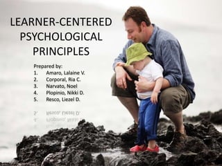 LEARNER-CENTERED
PSYCHOLOGICAL
PRINCIPLES
Prepared by:
1. Amaro, Lalaine V.
2. Corporal, Ria C.
3. Narvato, Noel
4. Plopinio, Nikki D.
5. Resco, Liezel D.
 