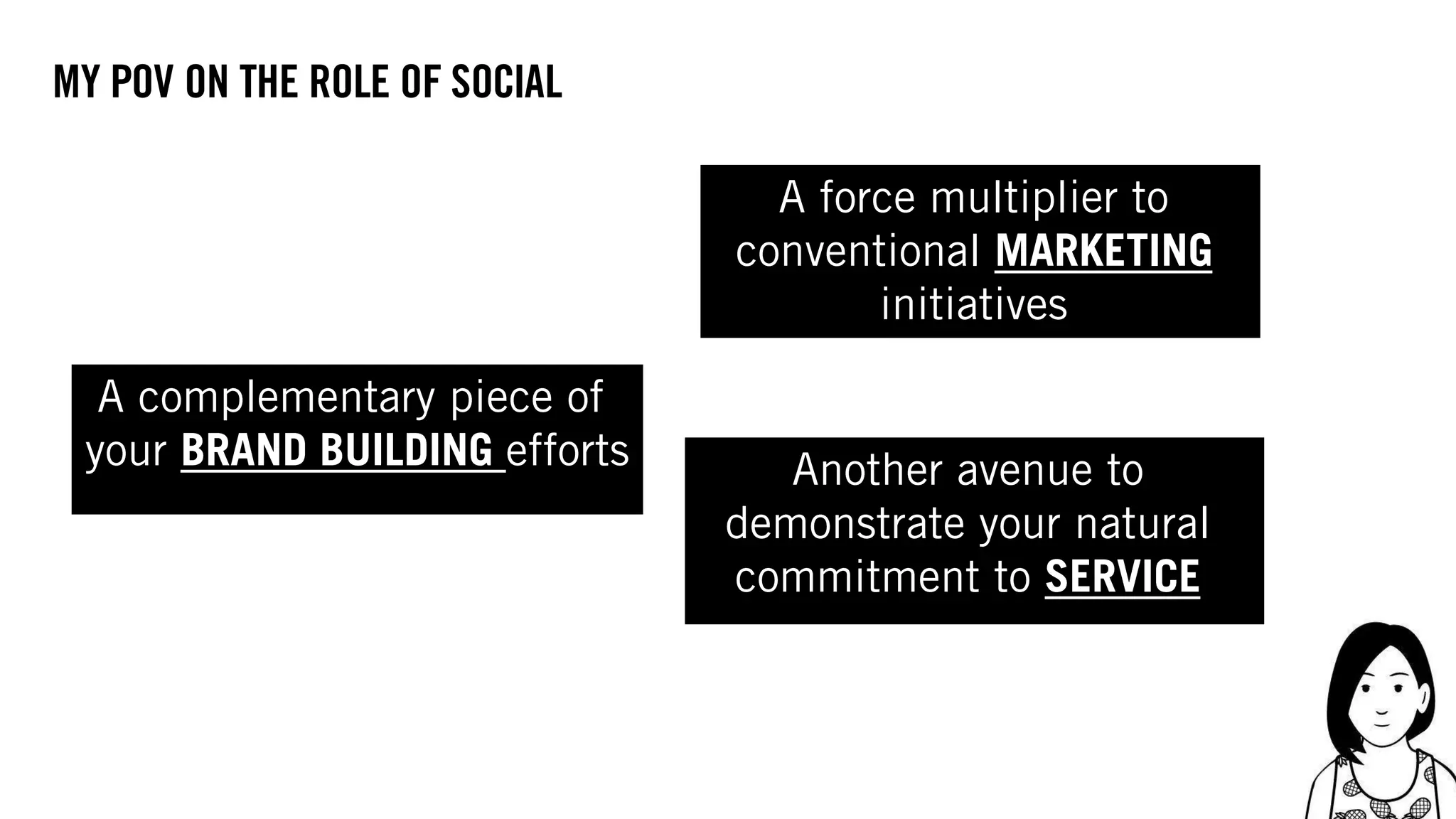 13
MY POV ON THE ROLE OF SOCIAL
A complementary piece of
your BRAND BUILDING efforts
A force multiplier to
conventional MARKETING
initiatives
Another avenue to
demonstrate your natural
commitment to SERVICE
 
